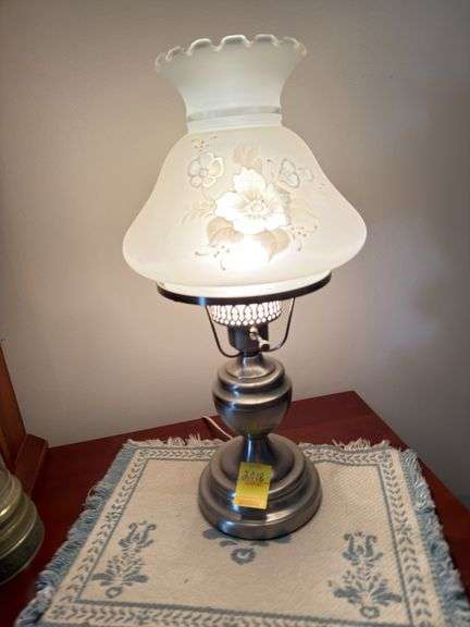 19” pewter  color lamp with frosted/etched shade. Master BR