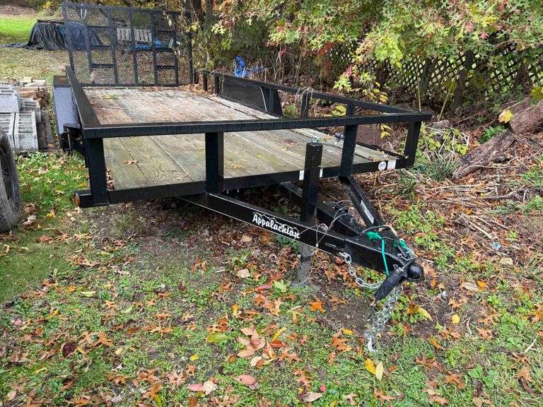 2022 Appalachian Model CG-B18 Landscape Trailer, VIN: 5Z5BB1826NS000472, 18' wood deck with fold-down metal loading ramps, Contractor grade, 3.5K tandem axles.  7000# G.V.W.R. Good Condition, was $4,301.00 new. Comes with Bill of Sale and Mfg. Certificate of Origin.