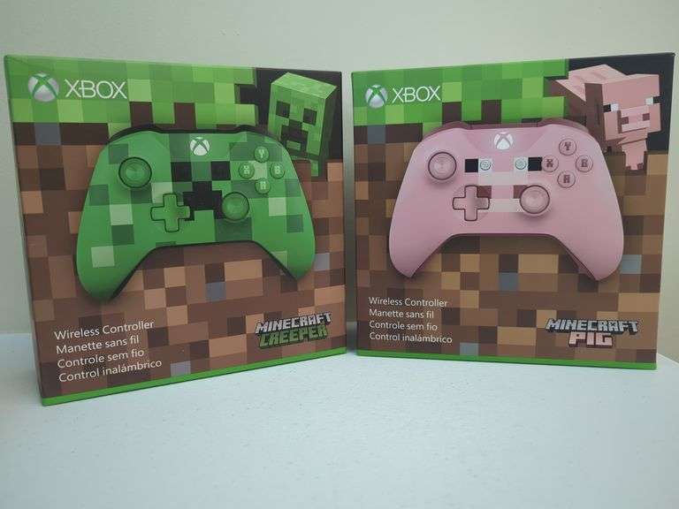 Xbox Minecraft creeper and Minecraft pig wireless controllers. Model 1708. X2