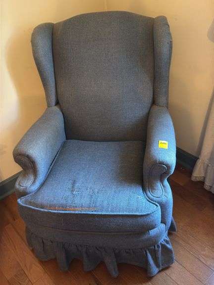 Crestline Company wing back accent chair. Seat has frayed fabric. Master BR