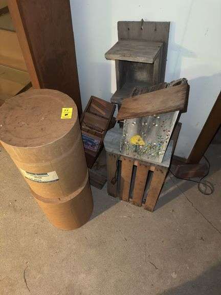 lot including bird house boxes, containers and more