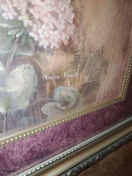 Floral still life by Vivian Flasch 31 in W x 25 in x H. Master bedroom