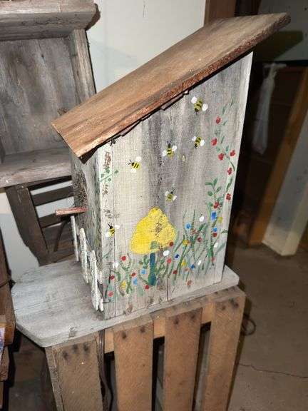 lot including bird house boxes, containers and more