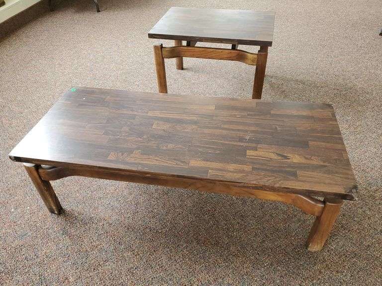 Mid Century Modern Jens Risom Style Floating Formula Side Table (28 in W X 20 in DX 18 in h) with Coffee Table (48 in wide X 20 in DX 15 in H - Set of 2. See photos. Inspect at preview