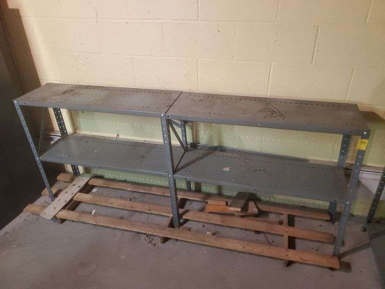 Connected metal shelving unit measures 72 in W X 12 in D X 31 in H. Basement