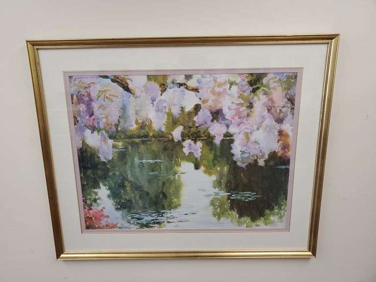 M. H. Hurlimann Armstrong, "Water Lily" framed in matted print measures 31 in x 38 in.