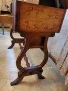 Victorian style vanity stand with lift top and storage drawer measures 32 in W 16 in D X 32 in H and features painted floral design.