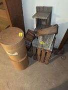 lot including bird house boxes, containers and more