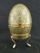 Vintage Brass and Enamel Large Two-Piece Egg with Brass Stand. Made in India