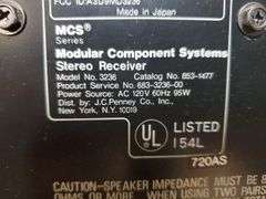 MCS AM FM stereo component with speakers model number 3236, powers on, Toshiba VHS / DVD player model number SD-K220U, powers on, HP keyboard. Basement