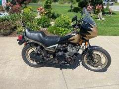1983 Yamaha Midnight Maxim motorcycle, black with gold, 23k miles,  recent new tires at a cost of almost $1000.00, one owner, always stored in garage, rare bike as this model only made one year.  Payment in full by certified check payable to Basinger Auction Service at time of pickup on days noted.