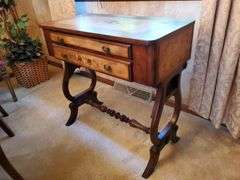 Victorian style vanity stand with lift top and storage drawer measures 32 in W 16 in D X 32 in H and features painted floral design.