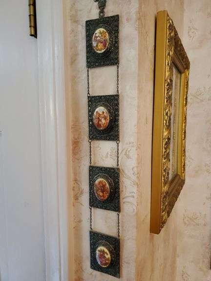 Victorian long brass hanging portraits. Dining room.