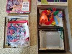 Avalon waiting loom with original box, pastime industries double mushroom knitter.