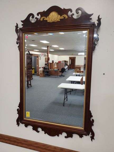 Councill Craftsman Beveled Edge Mirror with Ornate Mahogany Frame 40"H x 30"W with Gold Painted Accents