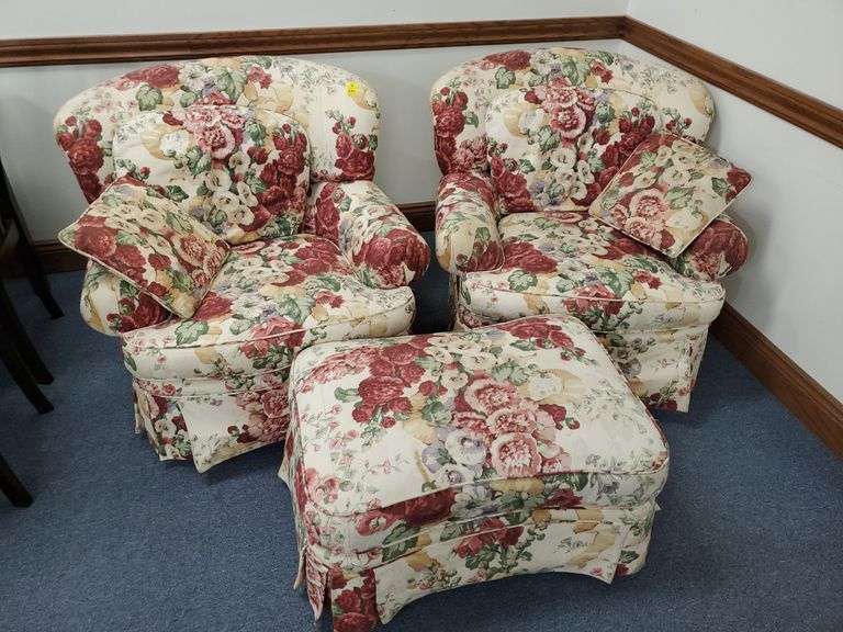 Pearson of Lane Company 3 Piece Set with (2) Floral Print Arm Chairs and Matching Ottoman