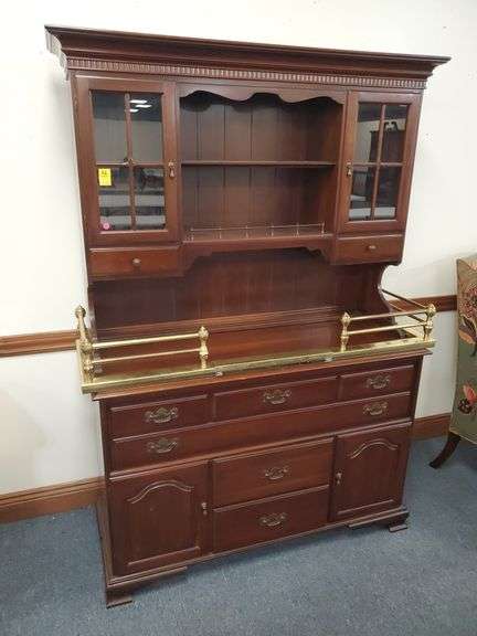Kling Colonial Solid Cherry Buffet Hutch with Adjustable Decorative Brass Accent Rail. Measures 53"W x 20"D x 77"H