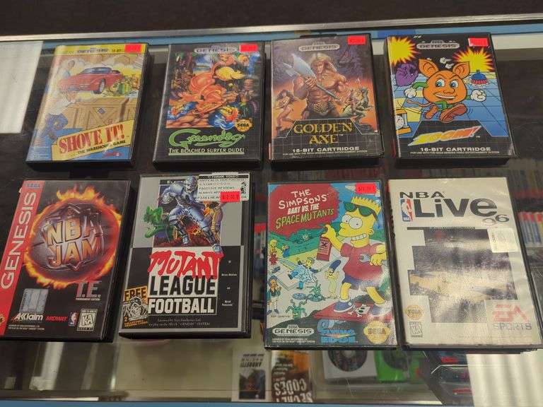 Eight different Sega Genesis titles in cases. Some missing paperwork. All cartridges intact. Untested. X8