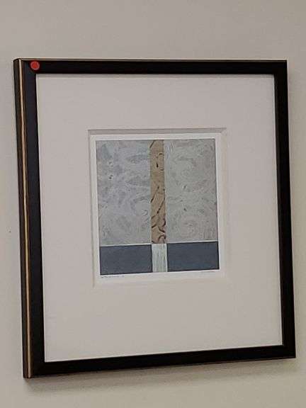 Artist signed, Essence I, abstract print , beautifully framed with outer fabric matting. Measures 24 in square overall with 12-in square image.
