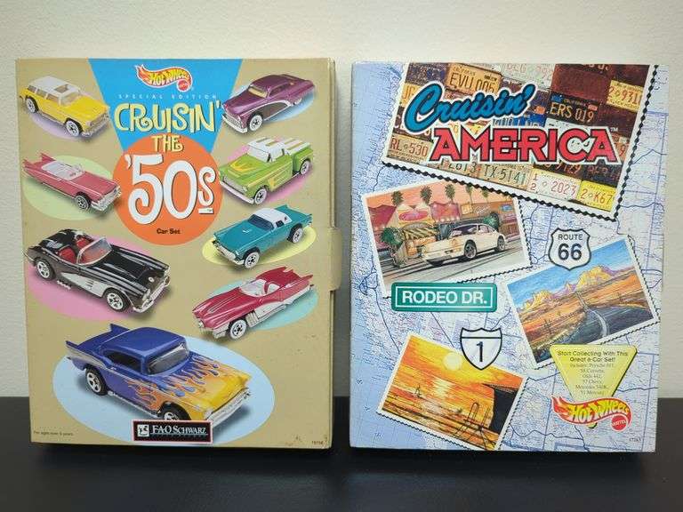 Hot Wheels special edition Cruz in the '50s. Car set and Hot Wheels cruise in America. Six car set. See photos, inbox. Both sets for your bid