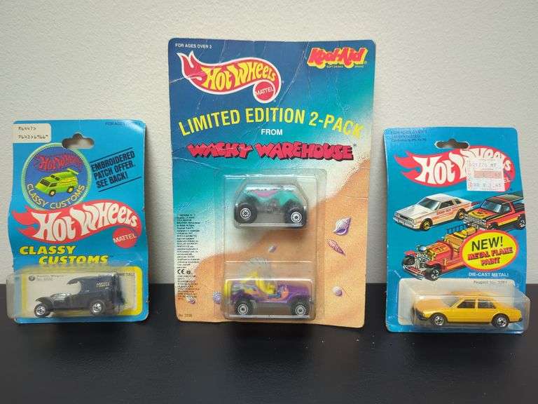 Hot Wheels classy customs Patty wagon, limited edition two pack wacky Warehouse, Peugeot number 3281. All on cardstock. As shown