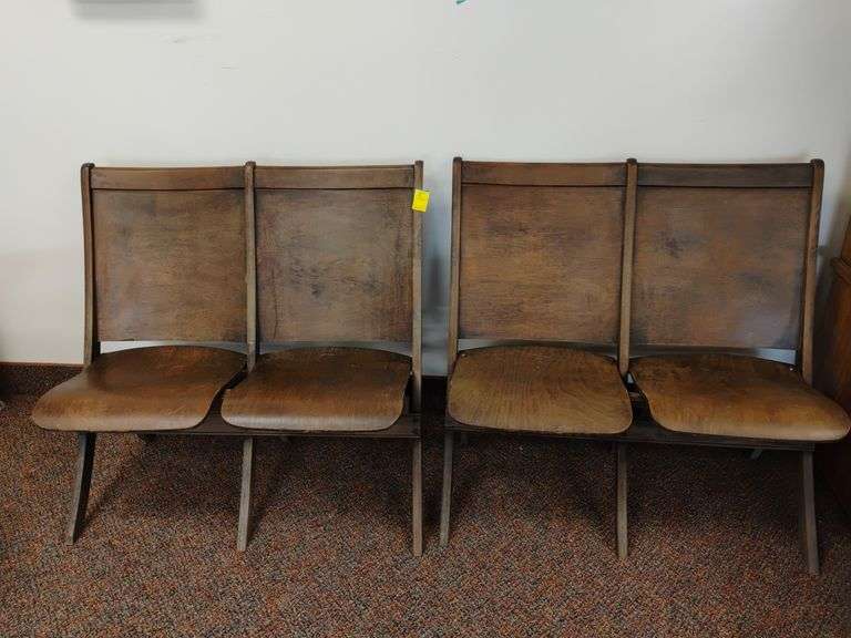 Pair of double antique wooden folding theater seats.  Family says that they came from the Niles Masonic Lodge.