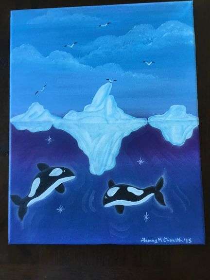 Whales and Icebergs Painting