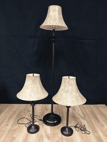 Pair of Table Lamps and Matching Floor Lamp