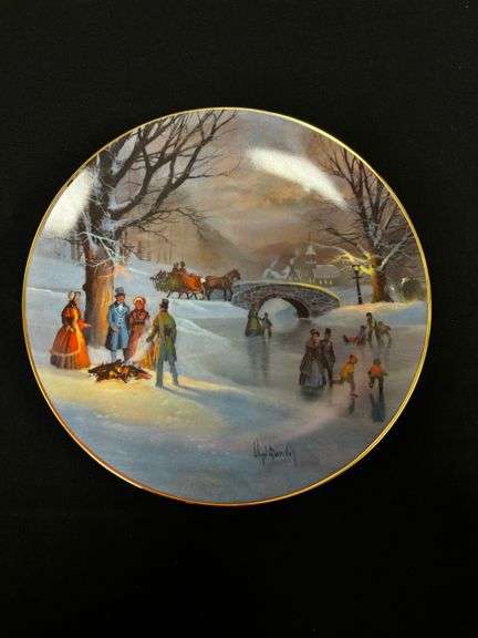 1 - ‘Holiday Skaters’ fine bone china plate by Lloyd Garrison, 19807(imperfection on right side).