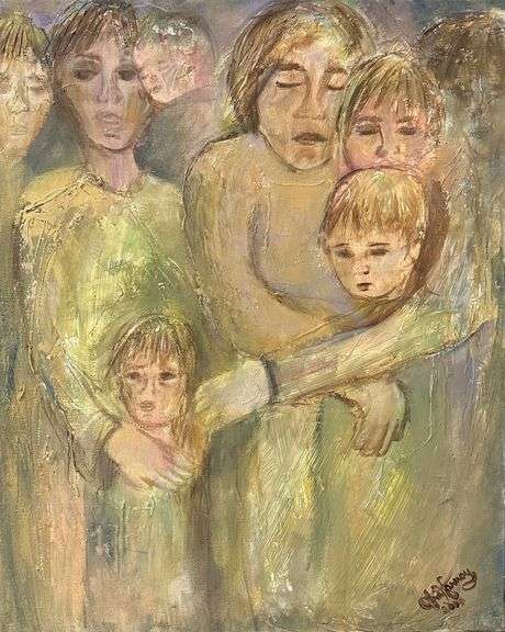 Untitled Huddled Figures by Ofra Harnoy