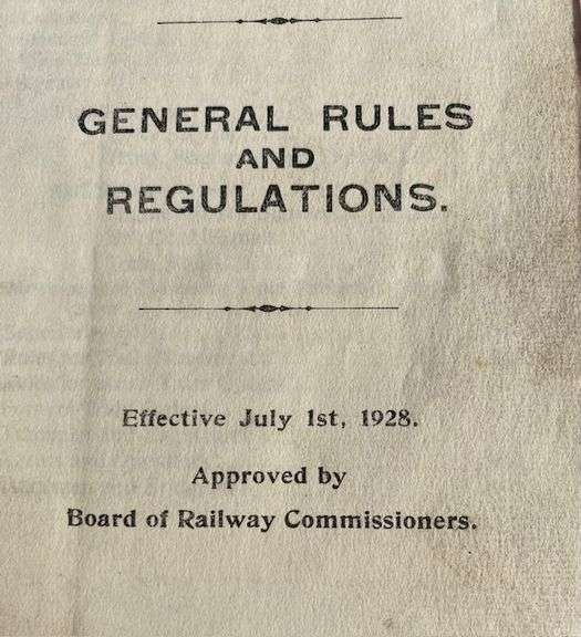 Newfoundland Railway General Rules and Regulations  Board of Railway Commissioners 1928