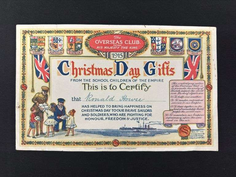 'Christmas Day Gifts' - The Overseas Club Certificate (1915)