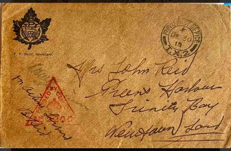 WW1 Royal Newfoundland Regiment envelope