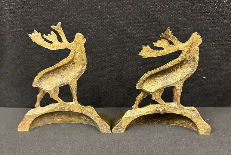 Vintage Newfoundland Brass Caribou Book Ends