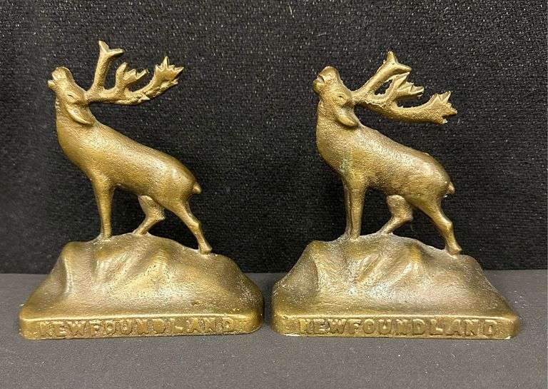 Vintage Newfoundland Brass Caribou Book Ends
