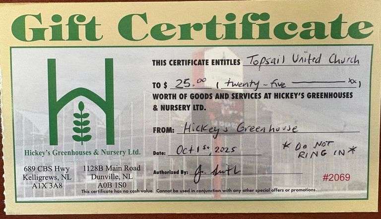 $25.00 Hickey's Greenhouse Gift Certificate