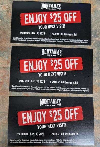 Three $25 gift certificates for Montana's