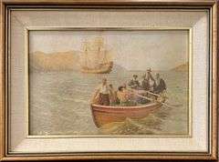 SIR HUMPHREY GILBERT LANDING AT ST. JOHN'S, NEW FOUNDLAND IN 1583 after Howard Davie