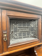 Empire tiger oak combo China cabinet / sideboard with original applied finish , c. 1900