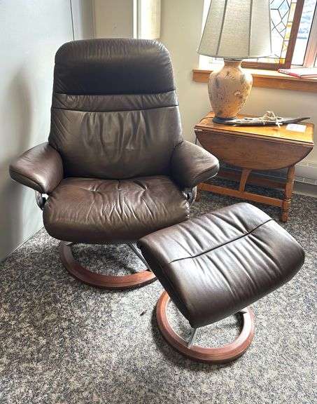 Stressless Leather Recliner and Ottoman