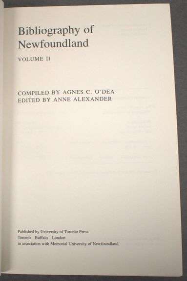 Bibliography of Newfoundland (2 vols.) by O'Dea, Agnes