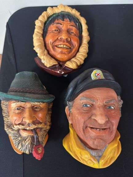 Three (3) Vintage Chalkware Bossons Heads