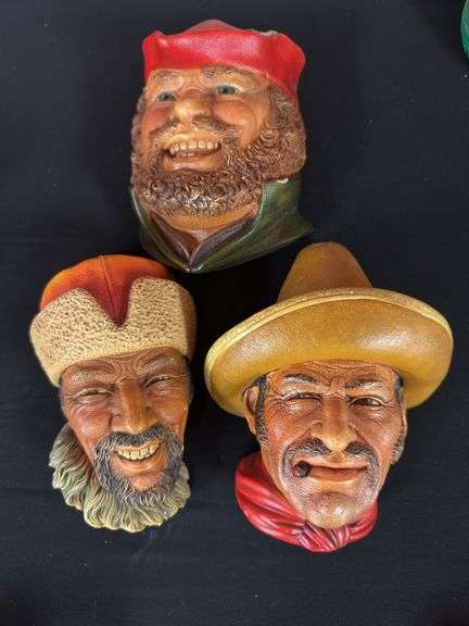 Three (3) Vintage Chalkware Bossons Heads