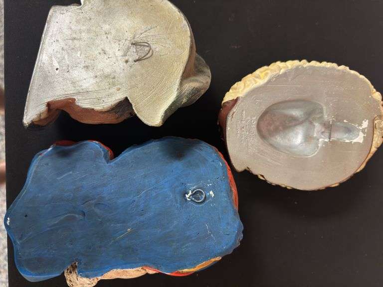 Three (3) Vintage Chalkware Bossons Heads