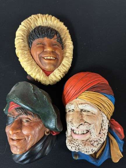Three (3) Vintage Chalkware Bossons Heads