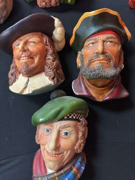 Three (3) Vintage Chalkware Bossons Heads