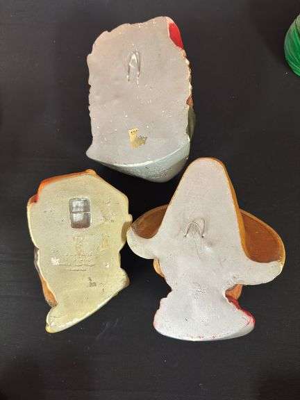 Three (3) Vintage Chalkware Bossons Heads