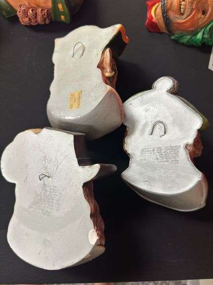 Three (3) Vintage Chalkware Bossons Heads