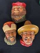 Three (3) Vintage Chalkware Bossons Heads