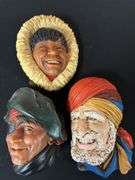 Three (3) Vintage Chalkware Bossons Heads
